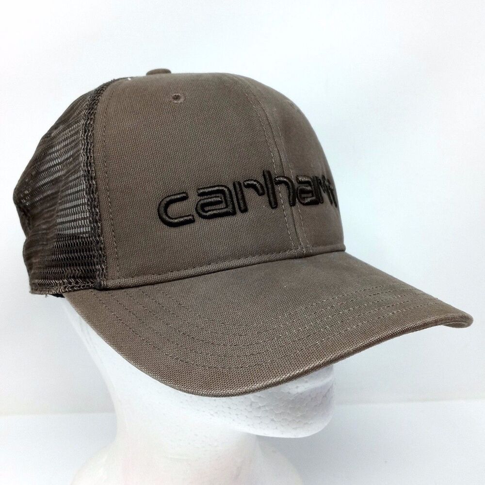 Carhartt Brown Spell Out Adjustable Snapback Trucker Mesh Hat Cap